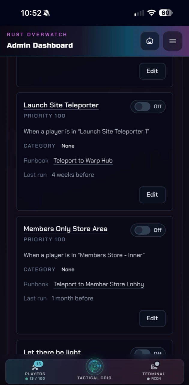 Rust Overwatch automation rules on mobile.