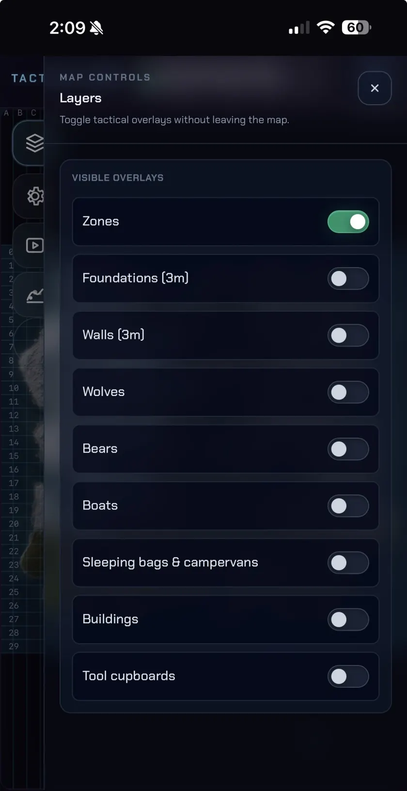 Rust Overwatch tactical grid map layer controls on mobile.