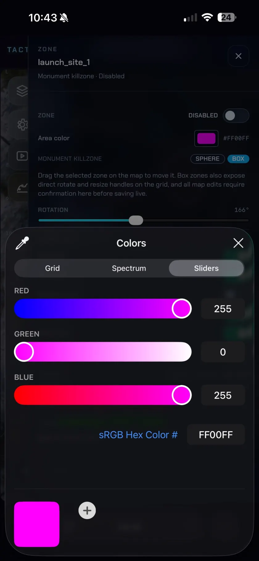 Rust Overwatch tactical grid zone color editor on mobile.